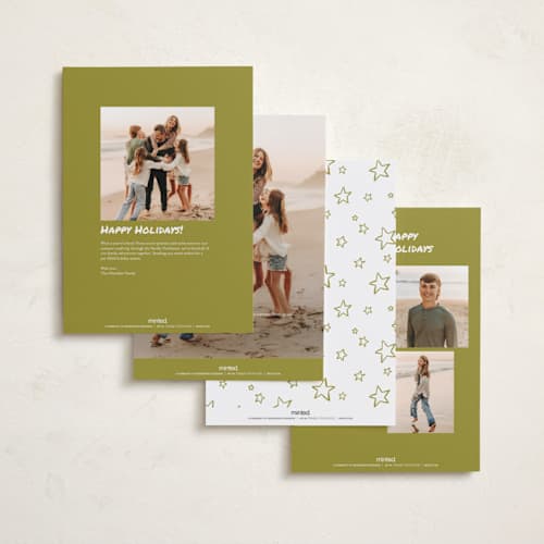 This is a chartreuse holiday photo cards with standard by Everett Paper Goods called casual written printing on signature in grand