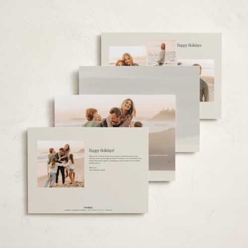 This is a cream holiday photo cards with standard by Ani Somi called coastal holiday printing on signature in grand