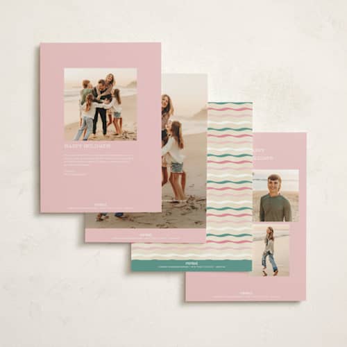 This is a cotton candy holiday photo cards with standard by Pixel and Hank called holiday greetings printing on signature in grand