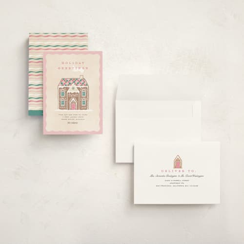 This is a cotton candy holiday photo cards with standard by Pixel and Hank called holiday greetings printing on signature in grand