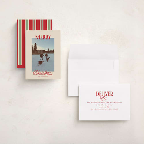 This is a stocking holiday photo cards with standard by Creo Study called modern classic printing on signature in grand