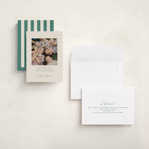 This is a evergreen holiday photo cards with standard by Kristie Kern called the crew printing on signature in grand