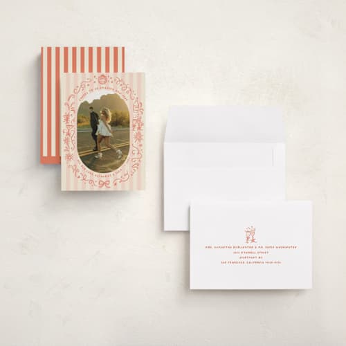 This is a poppy holiday photo cards with standard by Creo Study called doodled cheers printing on recycled smooth signature in grand