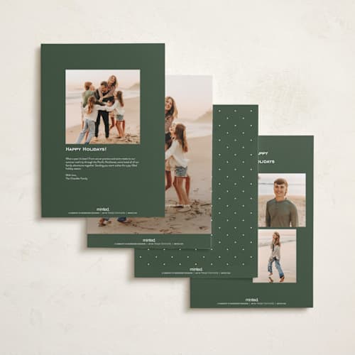 This is a mint holiday photo cards with standard by Wildfield Paper Co called newport printing on recycled smooth signature in grand