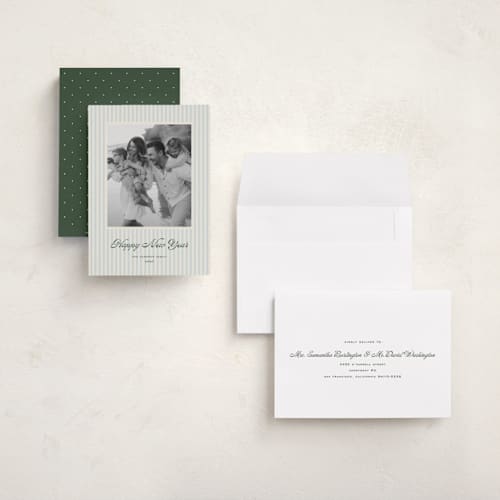 This is a mint holiday photo cards with standard by Wildfield Paper Co called newport printing on recycled smooth signature in grand