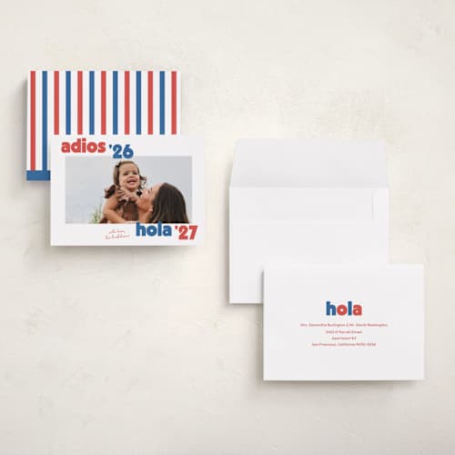 This is a azure holiday photo cards with standard by Megan Davis called adios printing on recycled smooth signature in grand