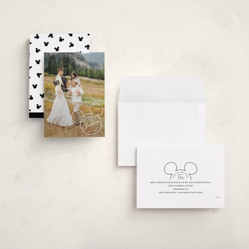 This is a snow holiday photo cards with standard by Hooray Creative called disney's mickey outline printing on recycled smooth signature in grand