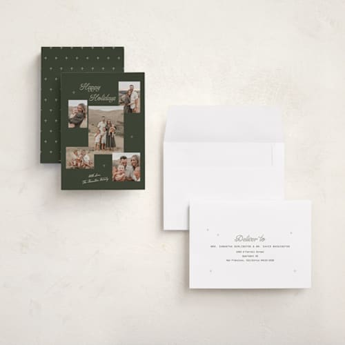 This is a deep forest holiday photo cards with standard by Cass Loh called starlit holiday printing on signature in grand