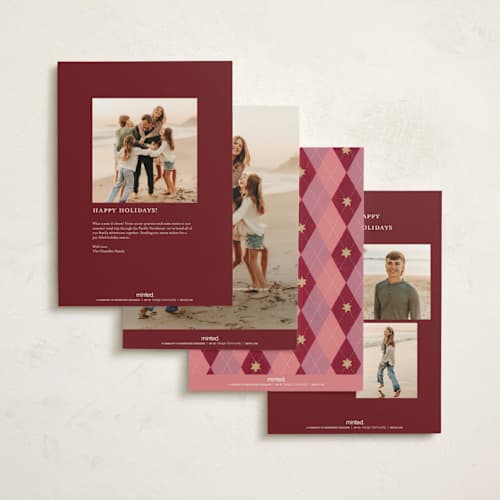 This is a berry holiday photo cards with standard by Teju Reval called argyle printing on signature in grand