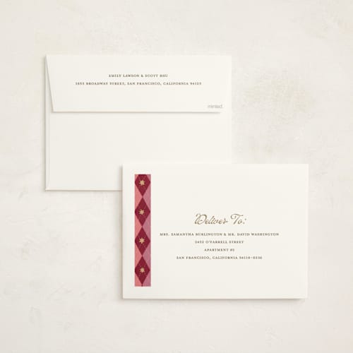 This is a berry holiday photo cards with standard by Teju Reval called argyle printing on signature in grand