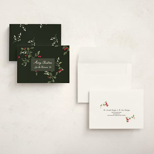This is a evergreen holiday photo cards with standard by Michelle Harrick called green branches printing on signature in grand