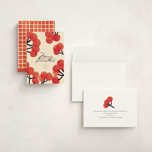 This is a lingonberry holiday photo cards with standard by Sumak Studio called berries printing on signature in grand