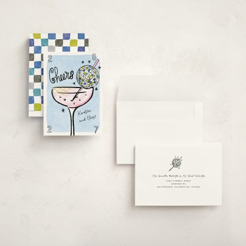 This is a cosmo holiday photo cards with standard by Jenna Holcomb called disco cocktail printing on signature in grand