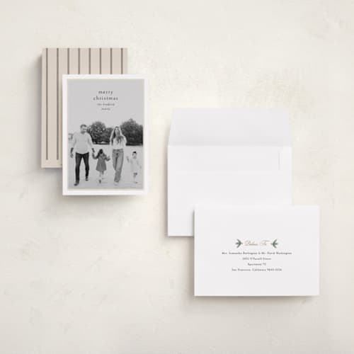 This is a snow holiday photo cards with standard by Robert and Stella called halford printing on recycled smooth signature in grand