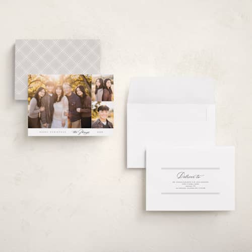 This is a snow holiday photo cards with standard by Nicole Walsh called elegant trio printing on recycled smooth signature in grand