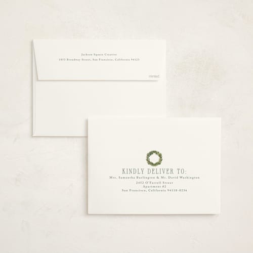 This is a ivory holiday photo cards with standard by Petra Kern called open the door printing on signature in grand