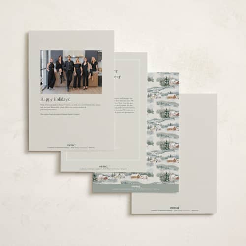 This is a winter holiday photo cards with standard by Elly called winter village printing on signature in grand
