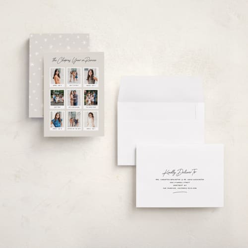 This is a latte holiday photo cards with standard by Hooray Creative called year in review printing on recycled smooth signature in grand