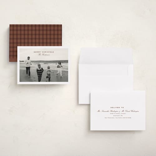 This is a pecan holiday photo cards with standard by chocomocacino called flatkaka printing on signature in grand