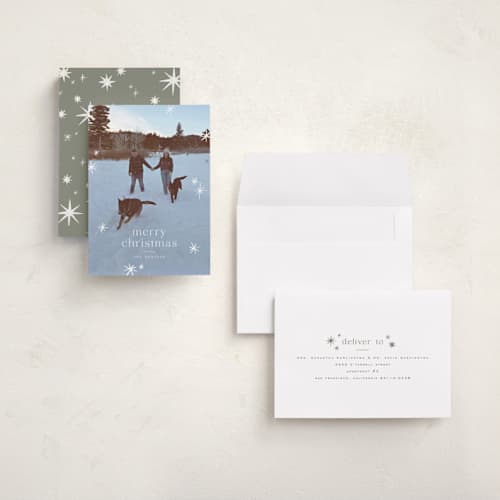 This is a snow holiday photo cards with standard by Wildfield Paper Co called twinkle! printing on recycled smooth signature in grand