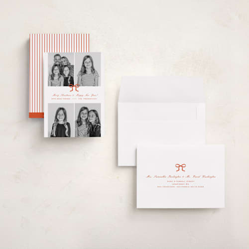This is a poinsettia holiday photo cards with standard by Paper Raven Co. called merry memory printing on signature in grand