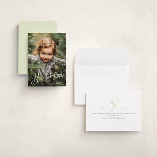 This is a pistachio holiday photo cards with standard by Kate Ahn called cafe printing on signature in grand