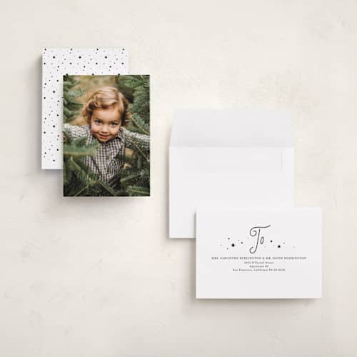 This is a midnight holiday photo cards with standard by Kate Ahn called cafe printing on signature in grand