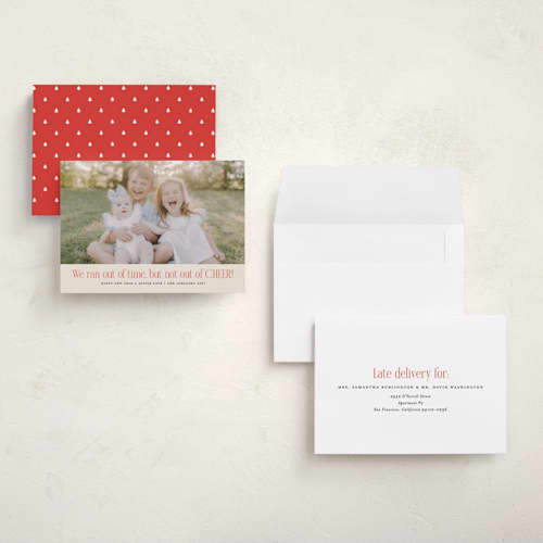 This is a eggnog holiday photo cards with standard by Erica Krystek called short on time printing on recycled smooth signature in grand