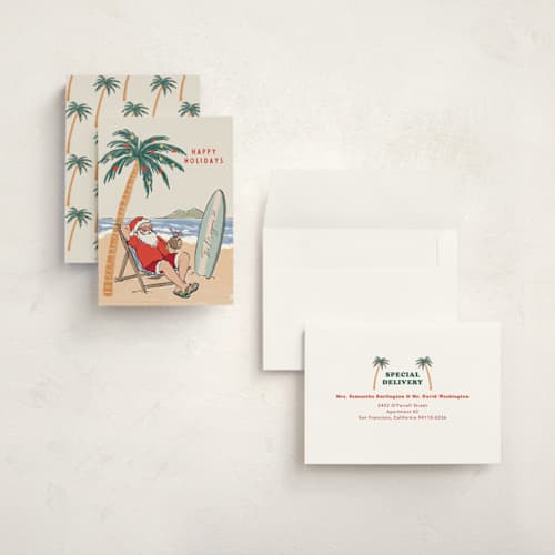 This is a pine holiday photo cards with standard by Elly called tropical winter printing on signature in grand