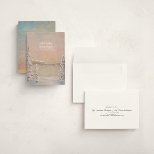 This is a nutmeg holiday photo cards with standard by Lindsay Megahed called calm and bright printing on signature in grand