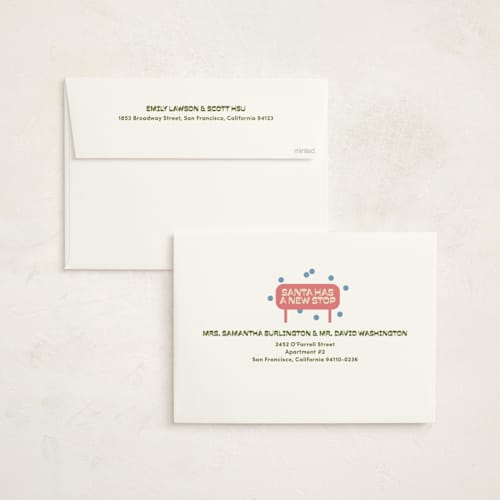 This is a olive holiday photo cards with standard by Inkblot Design called santa stop printing on signature in grand