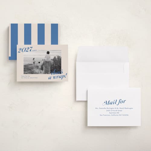 This is a lake holiday photo cards with standard by Megan Davis called wrapped up printing on recycled smooth signature in grand