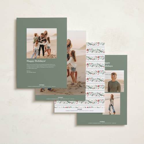 This is a berry holiday photo cards with standard by Kristen Smith called painted garland printing on recycled smooth signature in grand