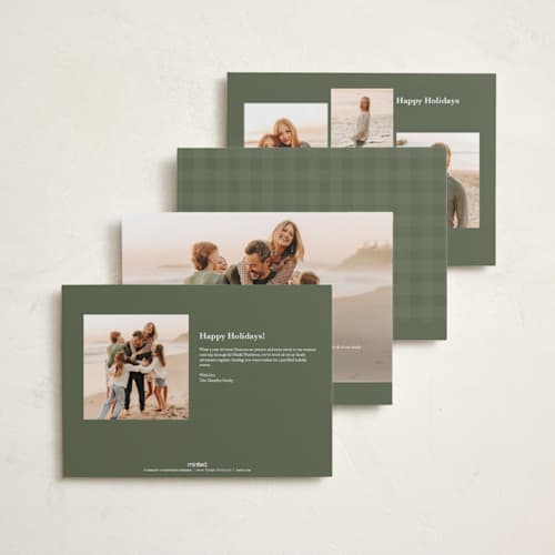 This is a pine holiday photo cards with standard by Brianne Larsen called framed name printing on signature in grand