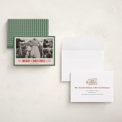 This is a evergreen holiday photo cards with standard by Sarah Curry called berkeley printing on signature in grand
