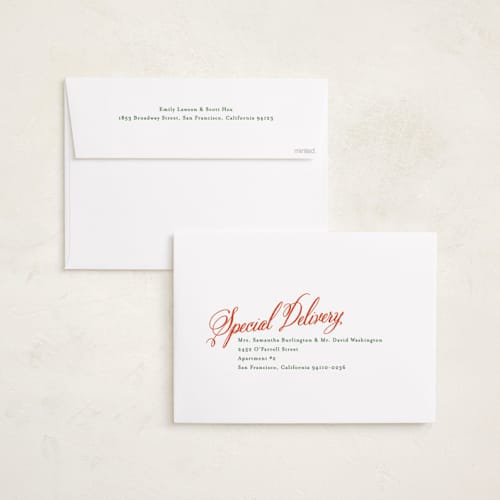 This is a forest holiday photo cards with standard by Karidy Walker called script and stripes printing on signature in grand