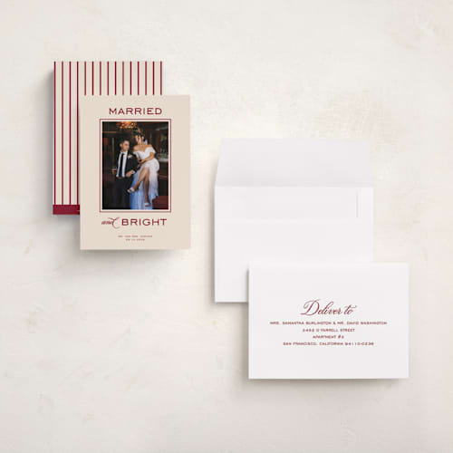 This is a eggnog holiday photo cards with standard by Creo Study called married and bright printing on signature in grand
