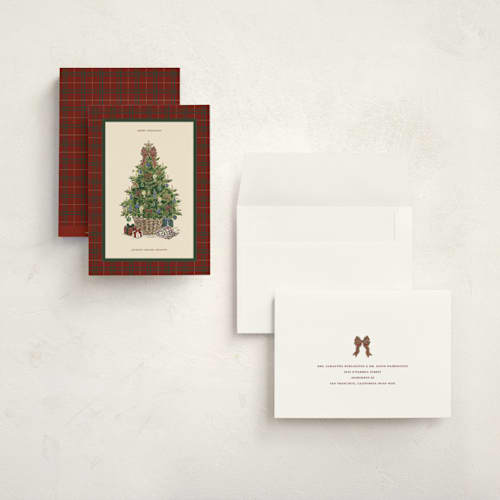 This is a holly berry holiday photo cards with standard by Jenna Holcomb called tartan tree printing on signature in grand