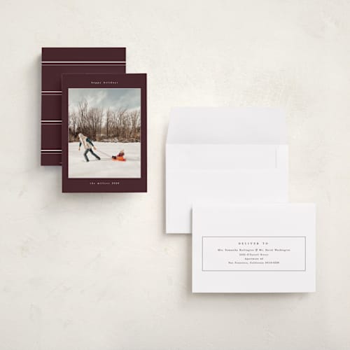 This is a cranberry holiday photo cards with standard by Nicole Walsh called typewriter printing on signature in grand