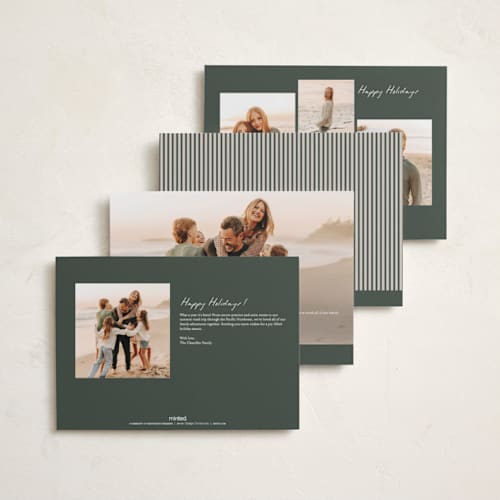 This is a evergreen holiday photo cards with standard by Pixel and Hank called reverie printing on signature in grand