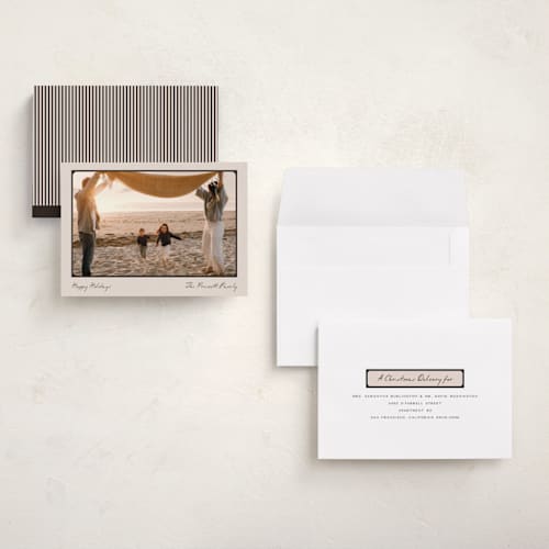 This is a coal holiday photo cards with standard by Pixel and Hank called reverie printing on signature in grand