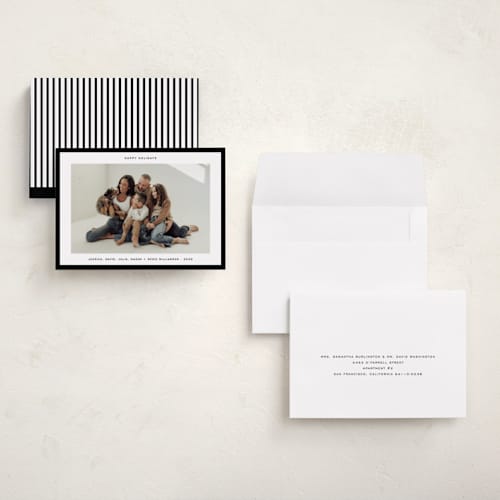 This is a charcoal holiday photo cards with standard by JoAnn Jinks called modern border printing on signature in grand