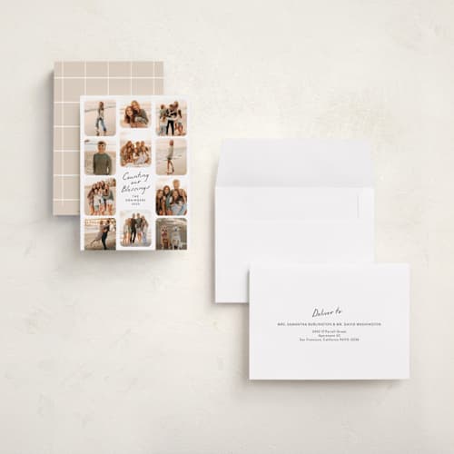 This is a snow holiday photo cards with standard by Lindsay Megahed called so many blessings printing on recycled smooth signature in grand
