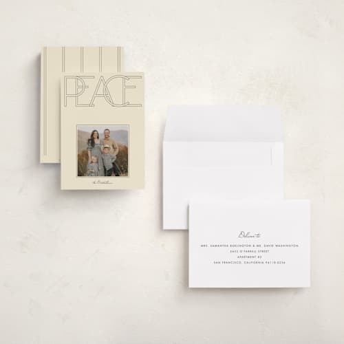 This is a vanilla holiday photo cards with standard by Baumbirdy called mod peace printing on signature in grand