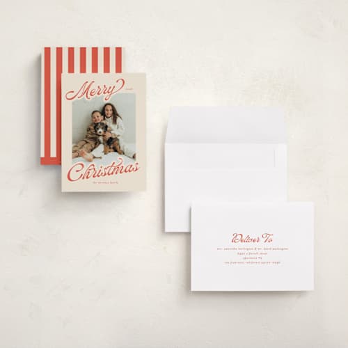This is a peppermint holiday photo cards with standard by Ashley Iwafuchi called merry cheer printing on signature in grand