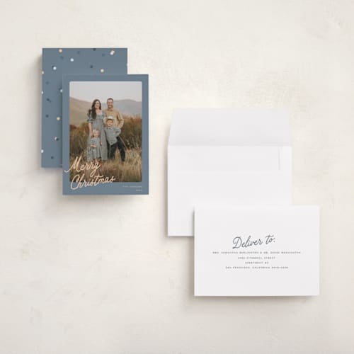 This is a sunlit holiday photo cards with standard by Pixel and Hank called palette printing on signature in grand