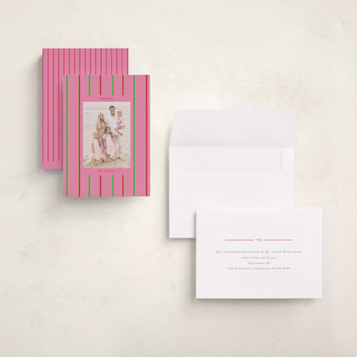 This is a peony holiday photo cards with standard by Baumbirdy called colorful stripes printing on recycled smooth signature in grand