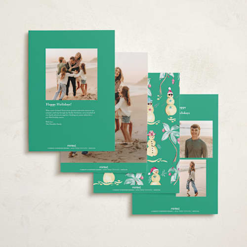 This is a guava holiday photo cards with standard by Sarah Knight called merry luau printing on recycled smooth signature in grand