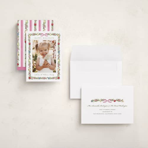 This is a sugar plum holiday photo cards with standard by Sarah Knight called sugared fruits printing on signature in grand