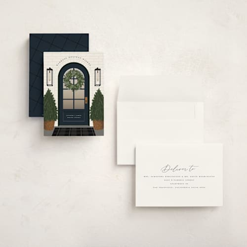 This is a night sky holiday photo cards with standard by Ekko Studio called holiday home printing on signature in grand